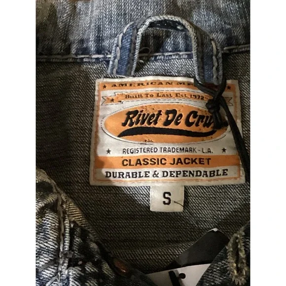 Rivet de Cru Classic Denim Jacket Long Sleeve Button Distressed Men's Small, NWT - Picture 7 of 11